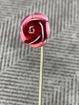 Vintage Red 3D Rose Stickpin Brooch Hat Lapel Hatpin Pin Gold Tone - £9.76 GBP