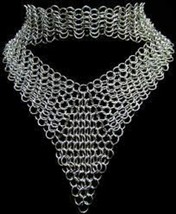 Aluminum Women Necklace,Silver Color Chain mail Neck piece Handmade Woven Chainm - £58.58 GBP+