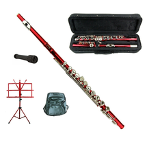 Merano Red Flute 16 Hole, Key of C w/Case+Music Sheet Bag+2 Stand+Accessories - £86.55 GBP