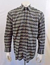 Scala Milano Italy Gray Black Striped Men&#39;s Button Down Long Sleeve Shir... - £7.84 GBP
