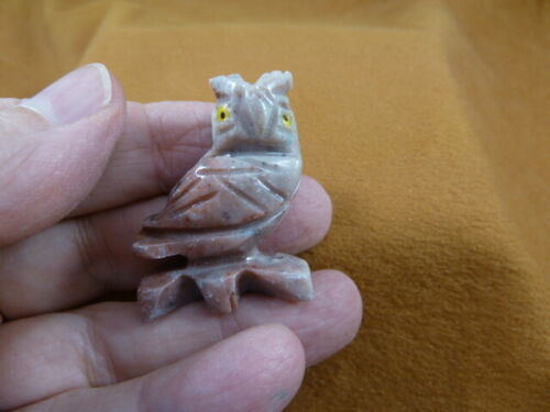 Y-BIR-OW-35) baby gray red HORNED OWL carving SOAPSTONE Peru I love litt... - $8.59
