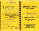 Burrito Loco Menu N Seven Oaks Drive Knoxville Tennessee 1990&#39;s - $15.84
