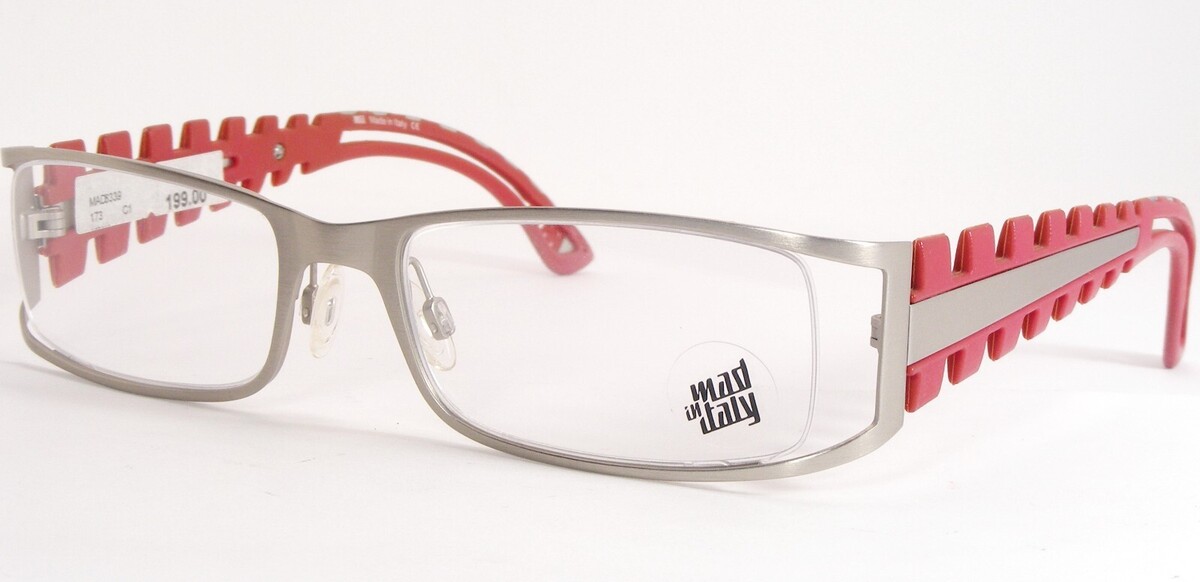 Mad IN Italy 8339 3 Silber/Rot Einzigartig Selten Brille Rahmen 52-18-135mm - $135.61