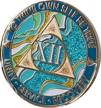 12 Year AA Medallion Elegant Marble Caribbean Aqua Glitter Blue Gold Pla... - £16.34 GBP