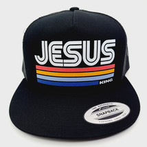 Jesus Christ King Flat Bill Yupoong Baseball Cap Hat  Trucker Mesh - $24.74