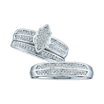 10k White Gold His Her Round Diamond Cluster Matching Bridal Wedding Rin... - $439.00