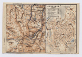 1914 Antique City Map Of ANNABERG-BUCHHOLZ / Saxony Sachsen / Germany - $26.24