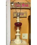 Antique Cranberry Blown Glass Table Lamp 29 x 6 Electric Oil Gas Victorian - $112.49