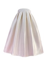PINK A-line Pleated Midi Skirt Outfit Women Plus Size Taffeta Holiday Skirt  image 14