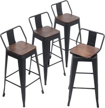 Four Counter-Height Industrial Metal Barstools (24 Inch, Black) With Swivel - £183.76 GBP
