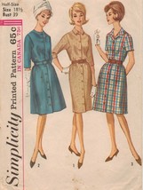 Vintage 60s Dress Housedress Front Button Sew Pattern Simplicity #5078 S18-1/2 - £7.98 GBP