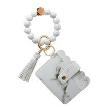 Wristlet Keychain Silicone Beaded Bracelet Leather Tassel Wallet Bangle - £56.90 GBP