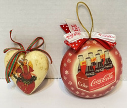 Christmas Vintage Lot of 2 Paper Mache Ornaments Coca Cola and Angel Heart - £21.21 GBP