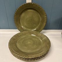 Set Of 4 Z Gallerie LUCCA Rope Pattern 11” Dinner Plates Green EUC - $49.49