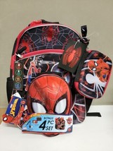Spider-Man 4pc Backpack Lunchbox Set With Zip Case &amp; Lanyard ID Holder NWT NEW - £21.85 GBP
