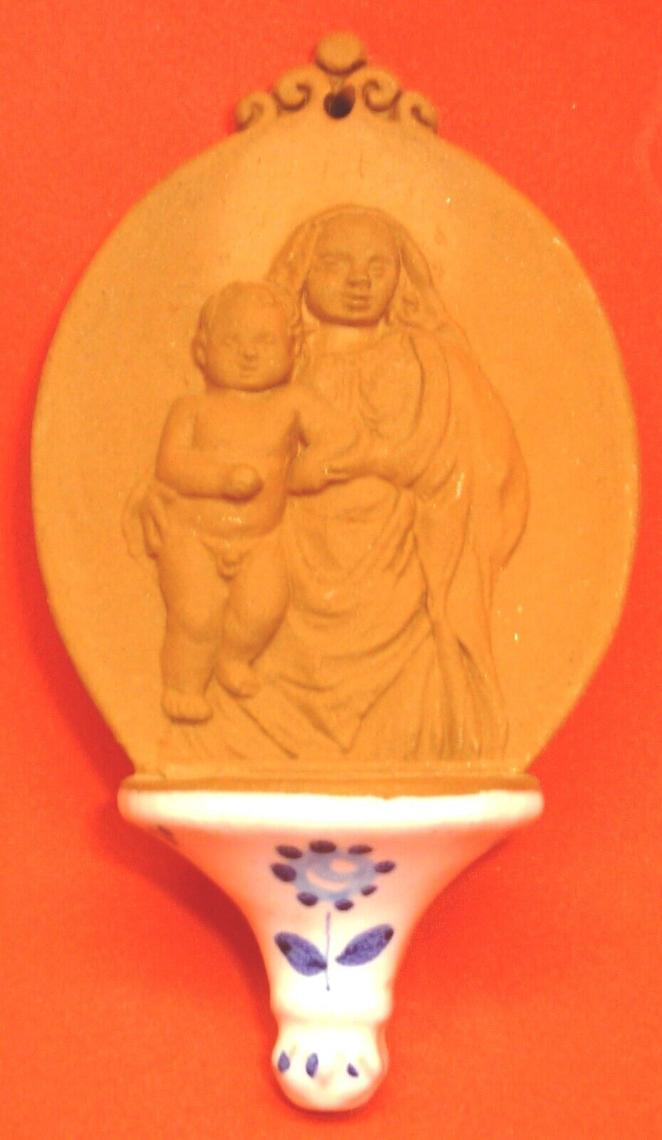 VINTAGE VAL DEMONE CERAMIC WATER FONT MOTHER &amp; BABY CHILD WALL PLAQUE - $22.00