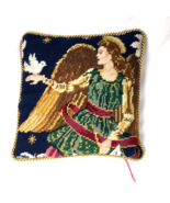 Needlepoint Christmas Holiday Pillow Angel w/Dove 9&quot; X 9&quot;  Red Navy Blue... - £18.96 GBP