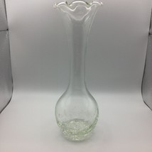 7.5&quot; Crackle Ice Glass Vase Narrow Neck Wavy Fishbowl Mouth Classic Home... - £15.71 GBP