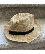 J. Crew Fedora Straw Raffia Hat Black Ribbon Packable Women&#39;s Size S/M EUC - €15,28 EUR