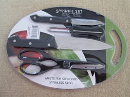 New in the Package 5 Piece Knife Set With Cutting Board See Description - £10.35 GBP