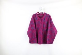 Vtg 90s Streetwear Womens 22W Faded Quilted Flower Collared Pullover Sweatshirt - £35.00 GBP