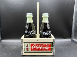 Coca-Cola Salt &amp; Pepper Shakers Coke Bottle Shape Ceramic 5.5&quot; with holder - $16.69