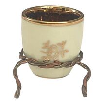 Vintage JSK Czech Porcelain Egg Cup Gold Interior w/ Metal Holder Stand - $15.83