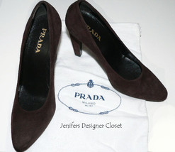 NEW PRADA heels shoes pumps 37.5 7 designer suede leather with dust bags... - $217.80