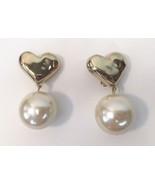 VTG 90s Givenchy Paris NY Gold Tone Puffy Heart Dangle Faux Pearl Clip E... - $350.00