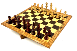 Vintage Hand Carved Wood Chess Set Self-Contained Travel Size Box Case D... - $148.49