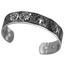 Norse Tree of Life Bracelet Silver Stainless Steel Viking Falcon Yggdrasil Cuff - £15.95 GBP