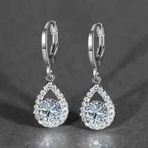 2 Ct Round Cut Diamond Women&#39;s Drop &amp; Dangle Earrings 14K White Gold Finish - £62.53 GBP