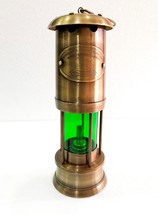 Antique Brass Miner Lamp Handmade Green Lantern Antique Look Oil Lamp Decor - £29.88 GBP