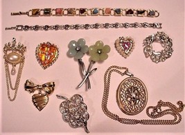 Vtg 10 Pc Jewelry Lot Locket Bracelets Pins - £19.55 GBP