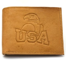 Bifold Beige Genuine Leather L Fold Wallet with a USA Eagle Embossed Design - $11.87
