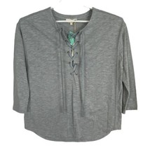 Entro Womens Shirt Size Large Gray Lace Up Tie 3/4 Sleeve Causal NEW  - £15.05 GBP