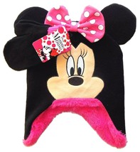 MINNIE MOUSE Sherpa-Lined Knit Peruvian Winter Hat &amp; Mitten Set w/Bow &amp; Ears - £13.57 GBP