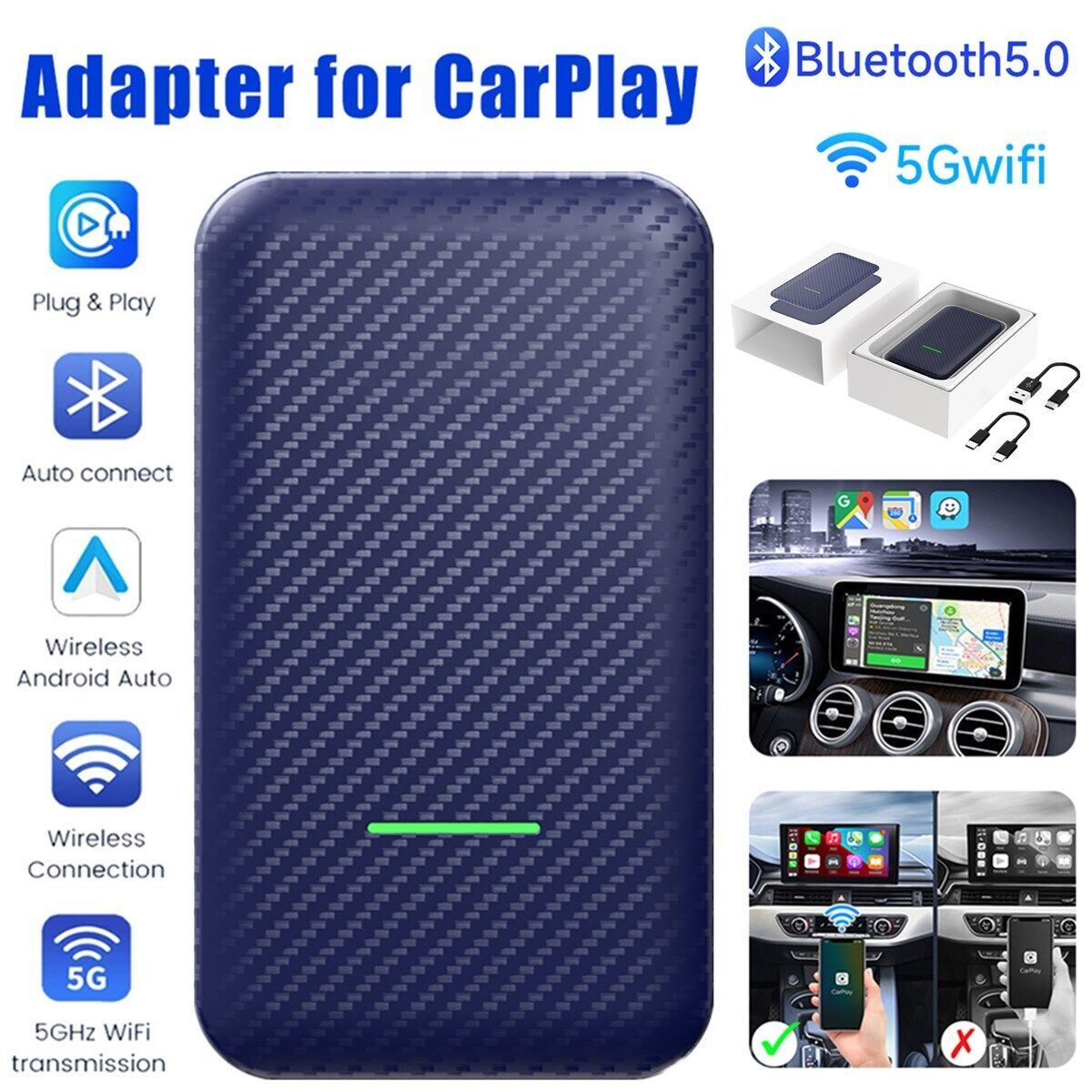 Primary image for 5G Wifi Bluetooth 5.0 Wireless Carplay Box Ai Android Auto Dongle Car Player Us