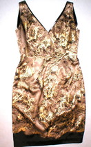 New T Tahari Foil Gold Metallic Dress Black Brown Womens 6 Floral Designer Party - £204.60 GBP