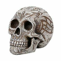 Gothic Samoan Lace Tribal Tattoo Lovers Symbols Skull Figurine 8&quot;L Skeleton Head - £26.33 GBP