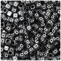 BeadTin Black Opaque 6mm Cube Plastic Alphabet Beads- White Letter Q (80... - $2.09