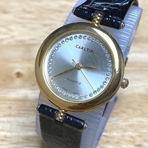 VTG Carlton Small Unisex Gold Tone Faux Diamonds Analog Quartz Watch~New Battery - £12.49 GBP