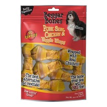 Savory Prime Beggar Bones Pork Skin, Chicken &amp; Veggie Wraps Dog Treats 1ea/MD, 6 - £18.95 GBP