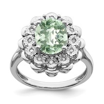 Sterling Silver Diamond &amp; Oval Green Quartz Ring - £62.33 GBP