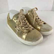 bebe Sport Womens Calais Sneakers Size 8.5 Metallic Gold Mesh Shoes Logo - £18.19 GBP