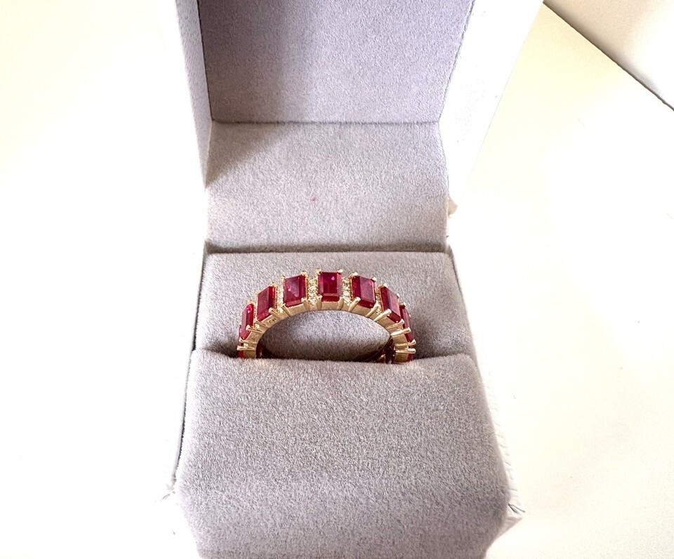18k Gold Eternity Ring Ruby Diamonds Full Eternity Ring 18 Carats - Stone Queen Item image 7