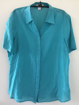 Vtg 90s Coldwater Creek Silk Blend Teal Sheer Button Up Blouse Shirt 14 L 42” - £20.18 GBP