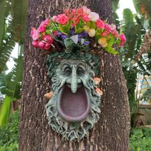 Big Mouth Old Man Tree Face Sculpture, Flower Planter Pot Hand-Painted Greenman - £27.95 GBP