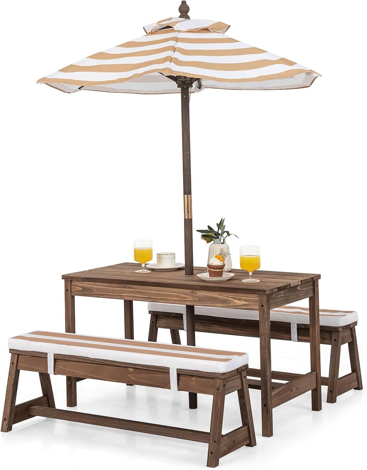HONEY JOY Kids Picnic Table, Outdoor Wooden Table  Bench Set wRemovable ... - £181.61 GBP