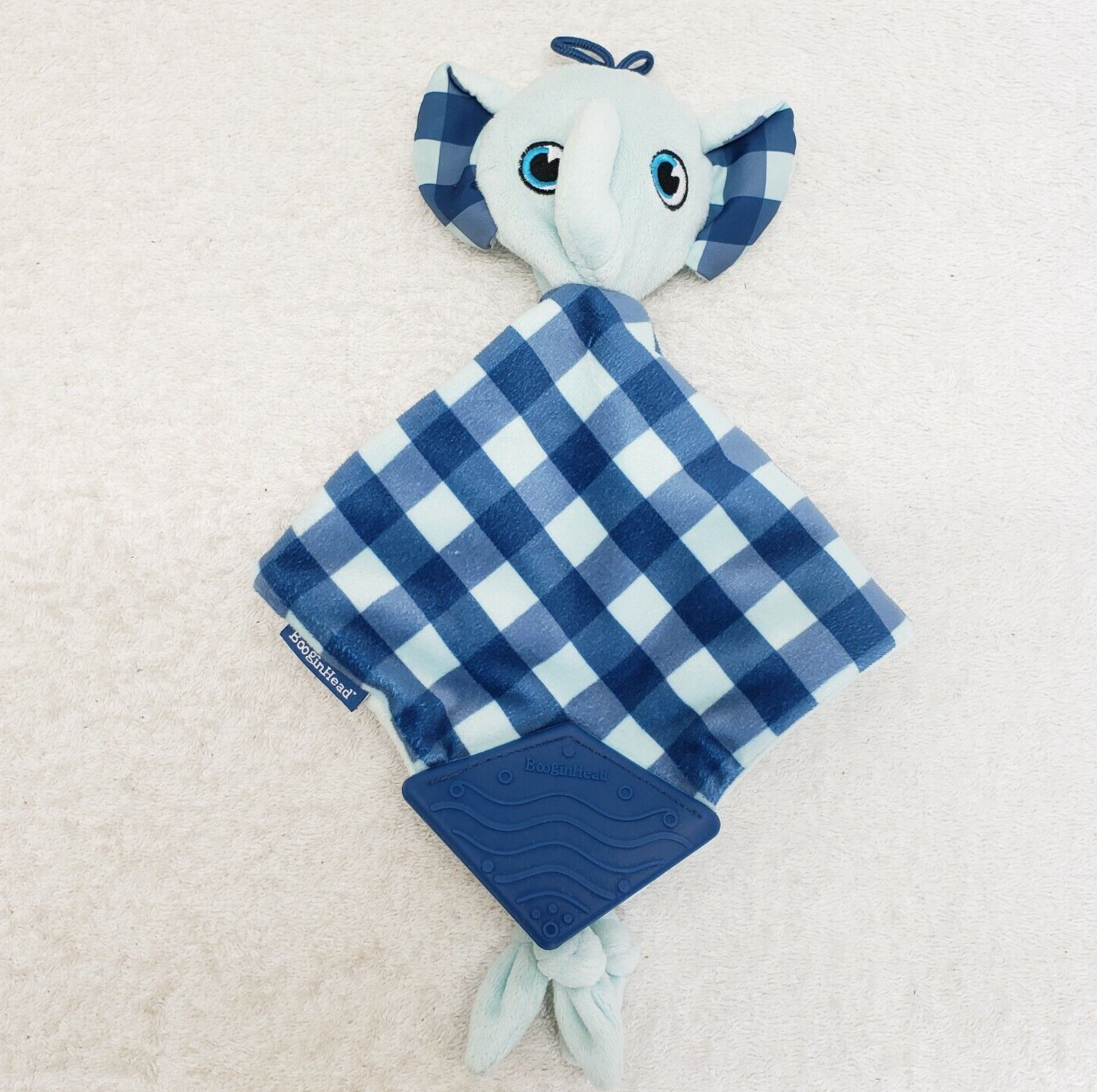 BooginHead Elephant Blue plaid Teether Security Blanket Lovey Boogin Hea... - $6.75